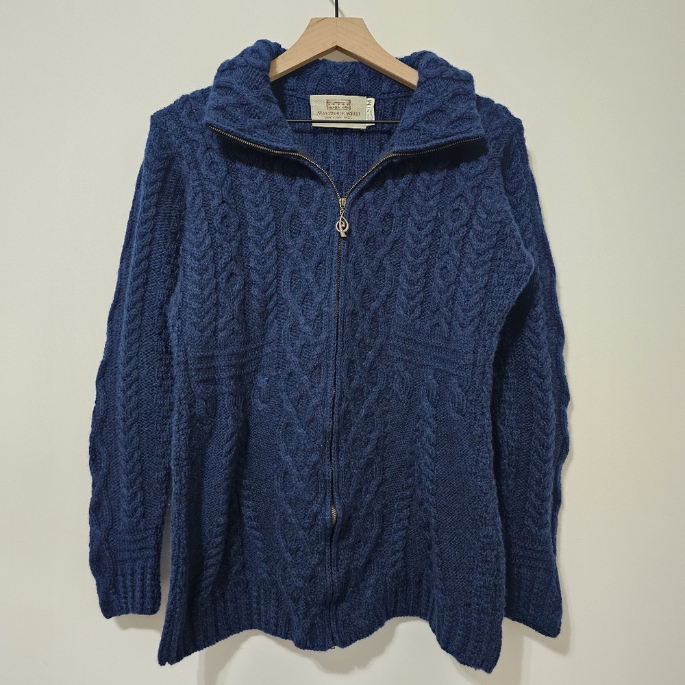 Aran Sweater Market Blue Wool Zip Up